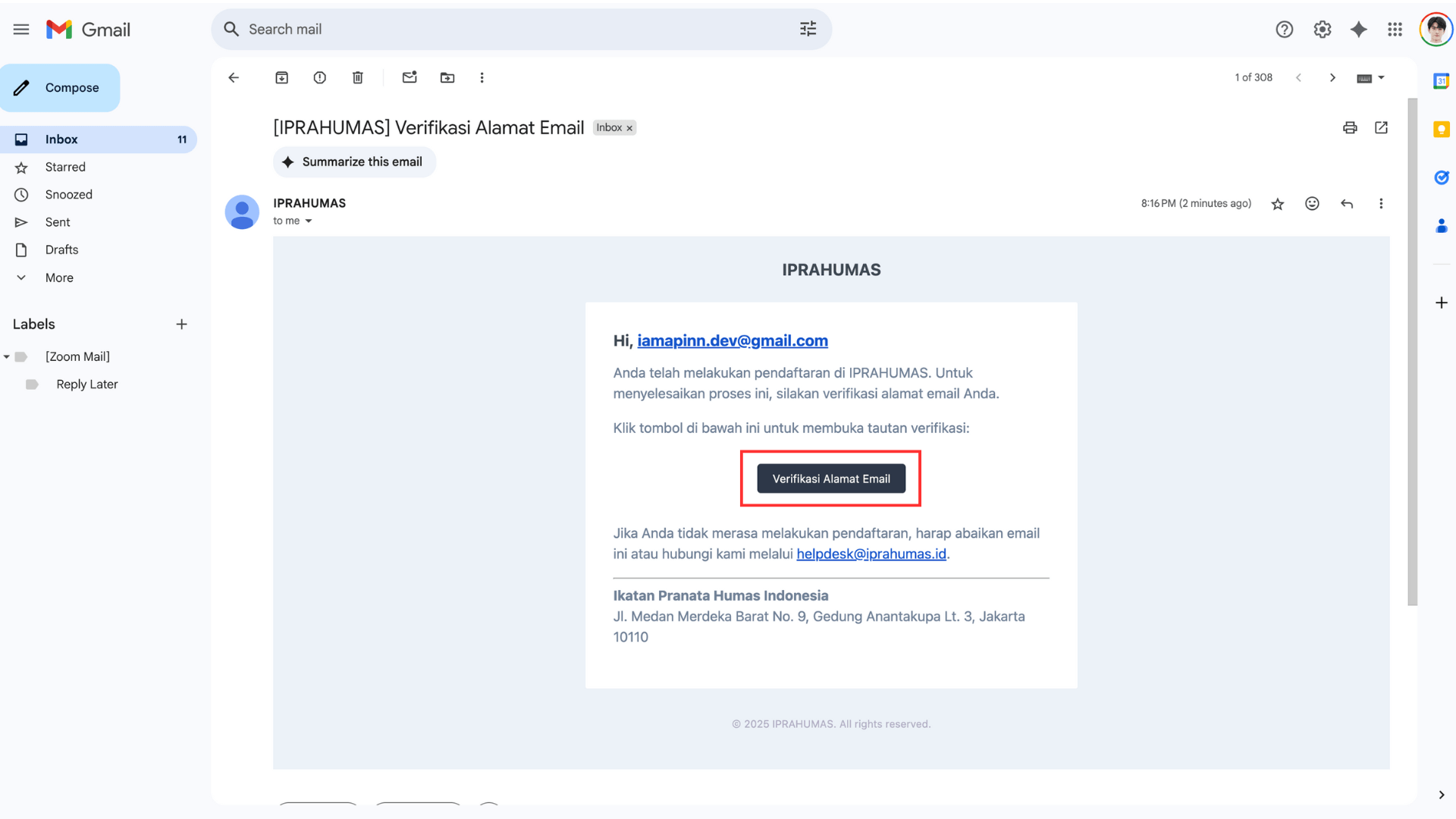 Panduan Validasi Email IPRAHUMAS